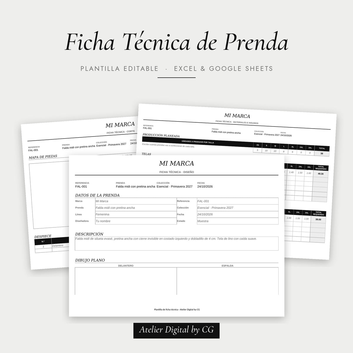 Plantilla de Ficha Técnica de Prenda (Excel / Google Sheets)
